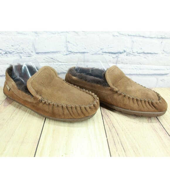 LL Bean Dark Brown Suede Wicked Good Shearling Lined Venetian Slippers Size 9 M - Picture 3 of 9